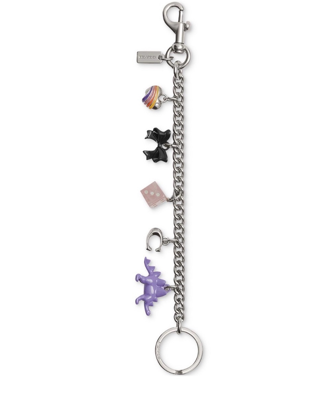 Coach Multi-Charm Keychain with Purple Unicorn and Silver Chain
